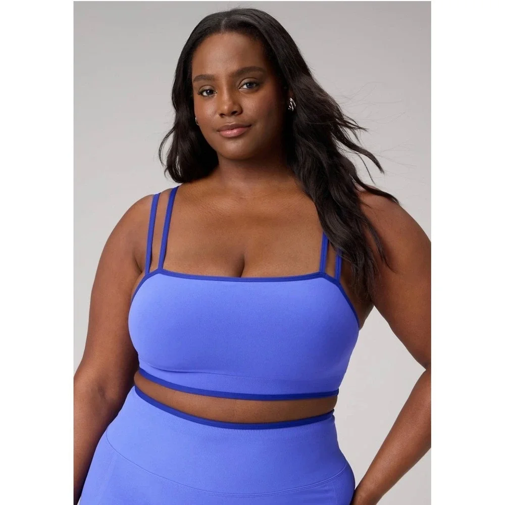 Fabletics Womens Seamless Double Strap Sports‎ Bra Blue Plus Size 2X Activewear